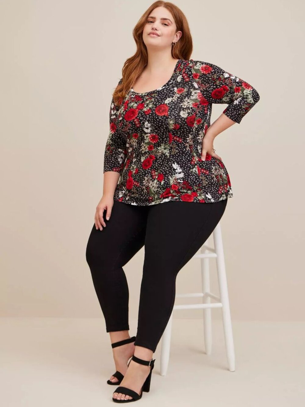 Disney Mickey & Minnie Mouse Rayon Floral Fit & Flare Top (Plus Size 6x - 30/32)